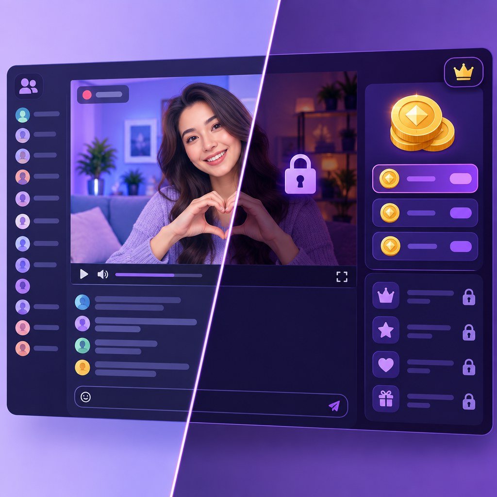 Live cam pricing concept illustrating free browsing and optional paid features